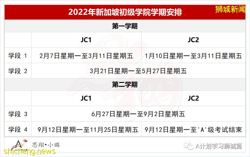 2022年新加坡学校学期及假日安排