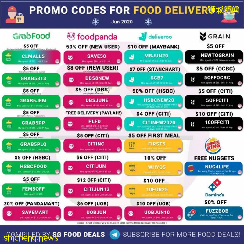 宅家刚需！6月分外卖平台Promo Code大盘点！GrabFood、Deliveroo、FoodPanda等全覆盖，帮你省下一个亿!