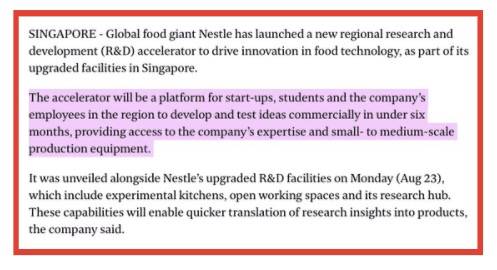 【熱點新聞】雀巢在新加坡成立新的區域研發加速器，加速推動食品科技創新