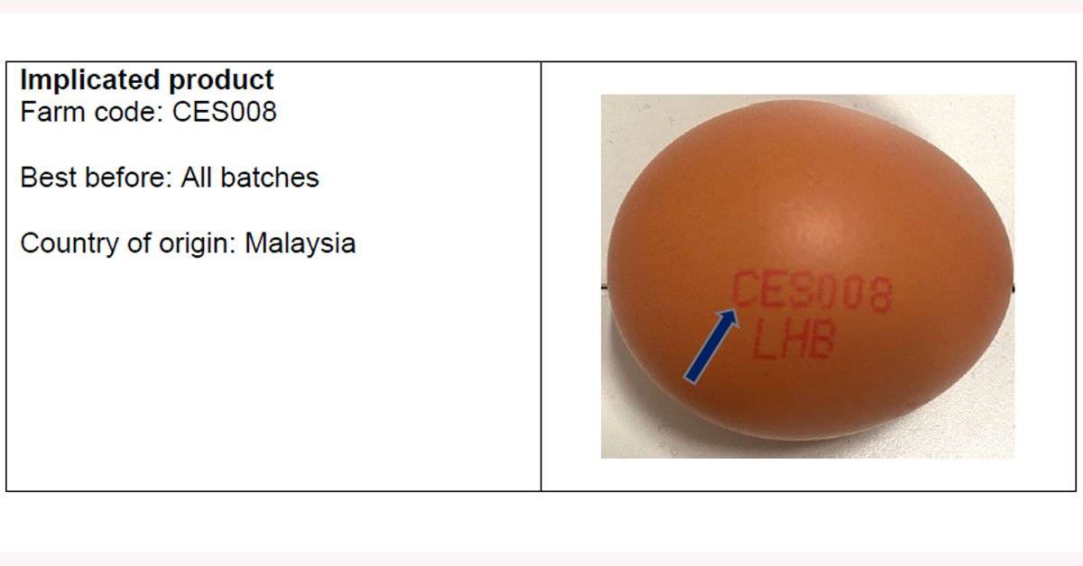 新加坡召回大马公司生产的鸡蛋 