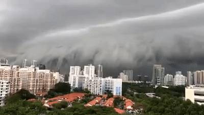 犹如世界末日！实拍新加坡被海啸云“吞没”！暴雨、发大水、树倒