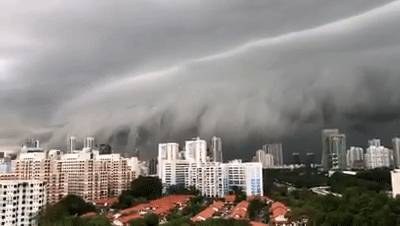 犹如世界末日！实拍新加坡被海啸云“吞没”！暴雨、发大水、树倒