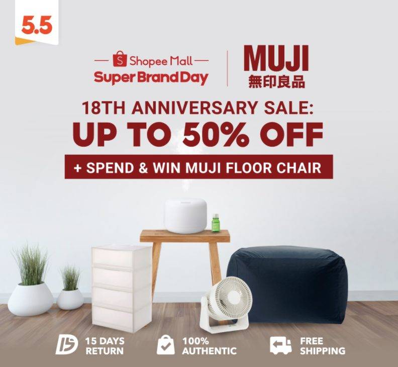 MUJI Shopee旗艦店正在進行周年大促活動！僅限4月21日一天！生活好物低至5折！還可以疊加使用Voucher，省上加省