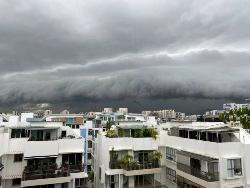 犹如世界末日！实拍新加坡被海啸云“吞没”！暴雨、发大水、树倒