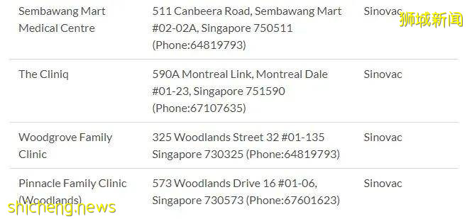 新加坡卫生部公布全岛可接种科兴疫苗最新28间诊所名单