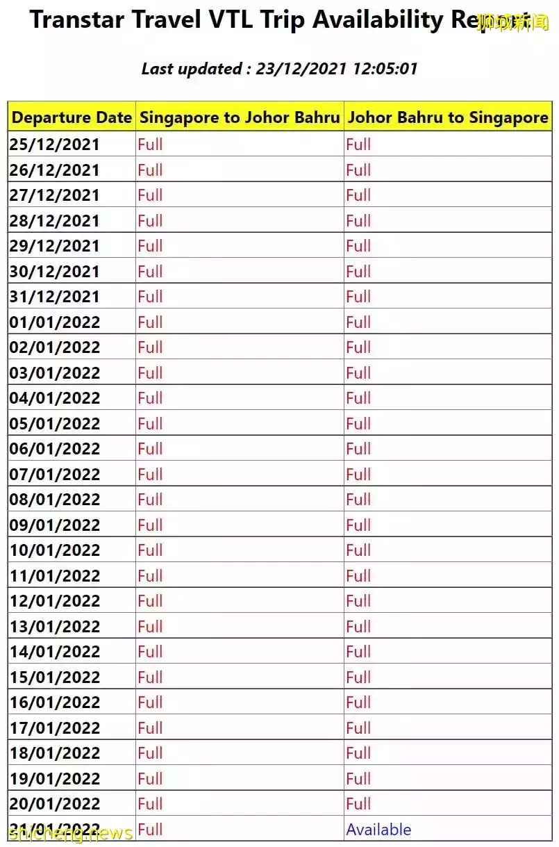 新加坡巴士业者明年1月21日往新山单程票一小时售罄