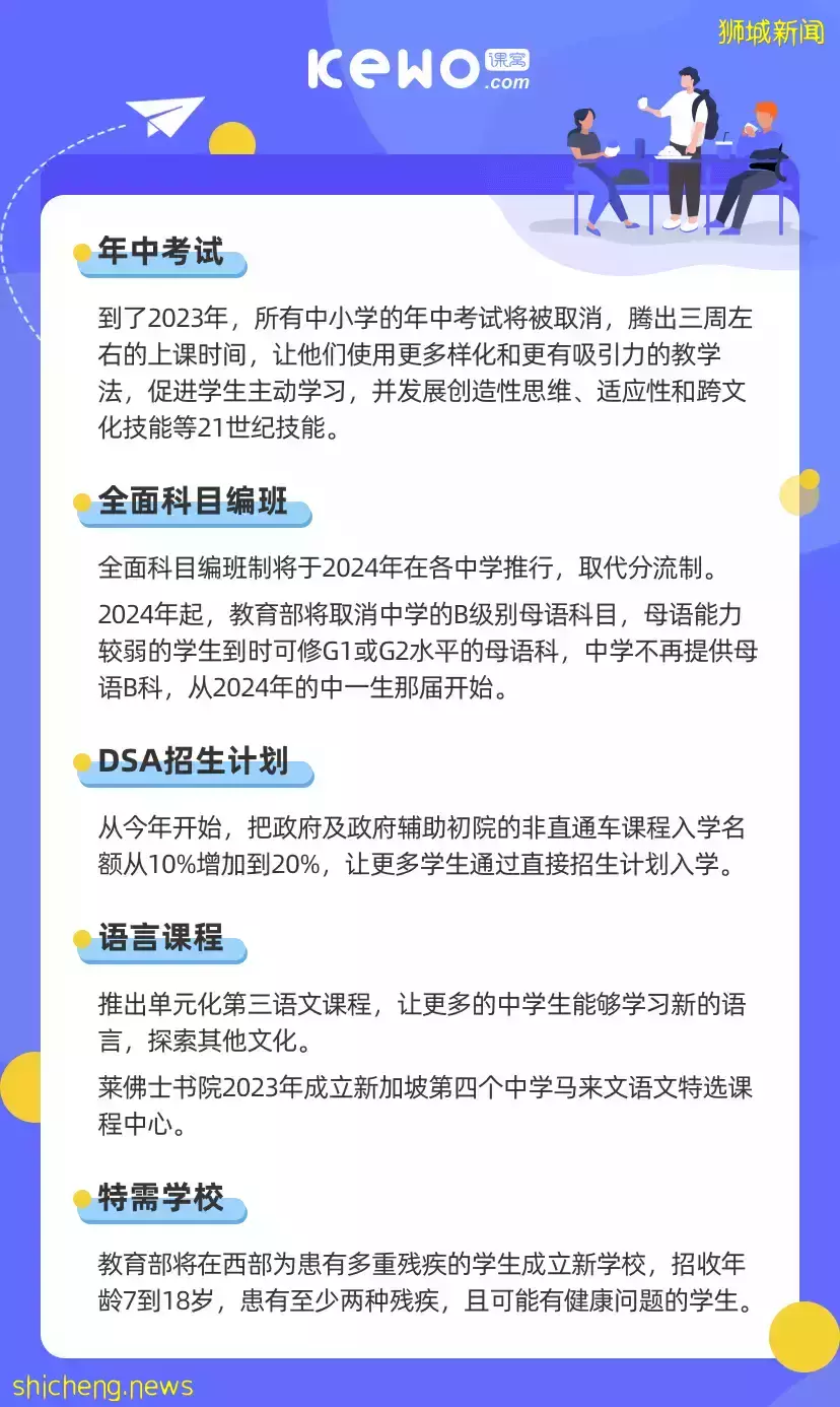 最新！新加坡教育部宣布中小学改革计划！考试安排、教学科目、升学途径…这些都有变化