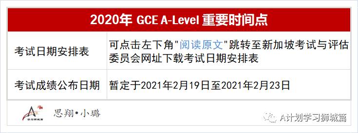 2020年新加坡剑桥GCE A Level重要时间点