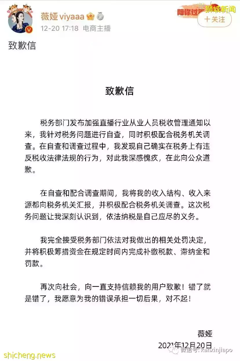 中国“直播一姐”薇娅逃税被罚13亿巨款，全网被封，如果在新加坡会怎样