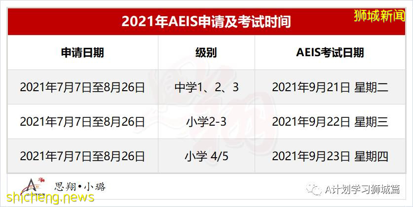 2021年新加坡国际生入学考试（AEIS），即日开始申请