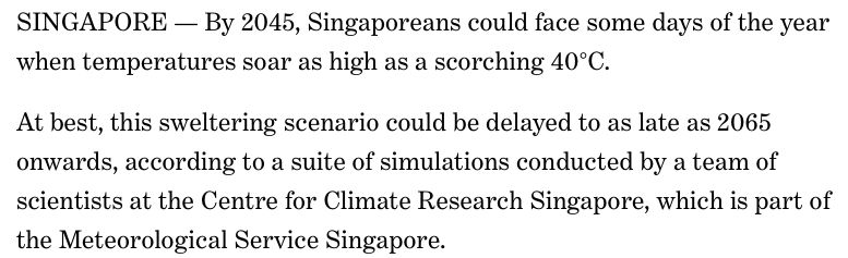 科学家们指出在2045年，新加坡的气温可能达到40°C