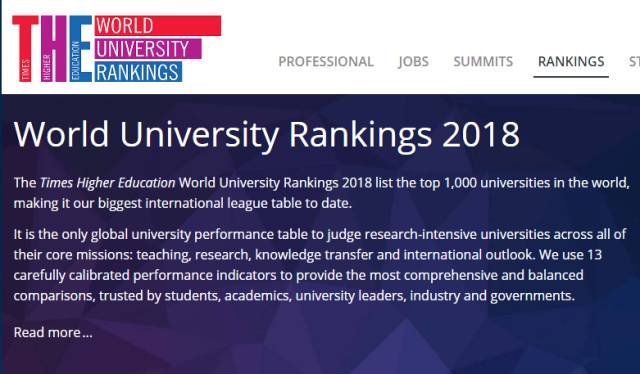 最新：2018Times世界大学排名Top100完整榜单