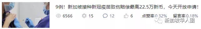 新加坡296人接种疫苗后严重副作用 获赔超126万新币