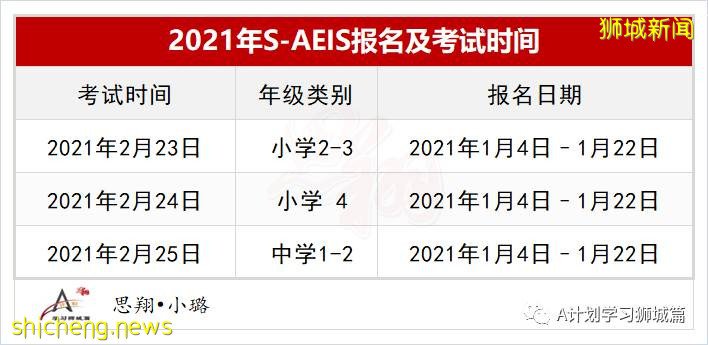 新加坡教育部公布：2021年国际学生补充入学（S AEIS）考试安排