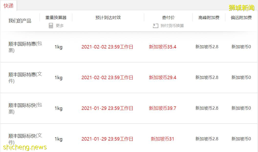 新加坡生活 新加坡超全快递平台全搜罗