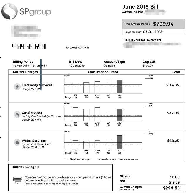 新加坡 教您学会看水电费账单