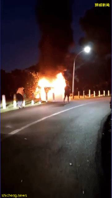 裕廊山严重车祸，货车被熊熊烈火吞噬！7人仓皇跳车