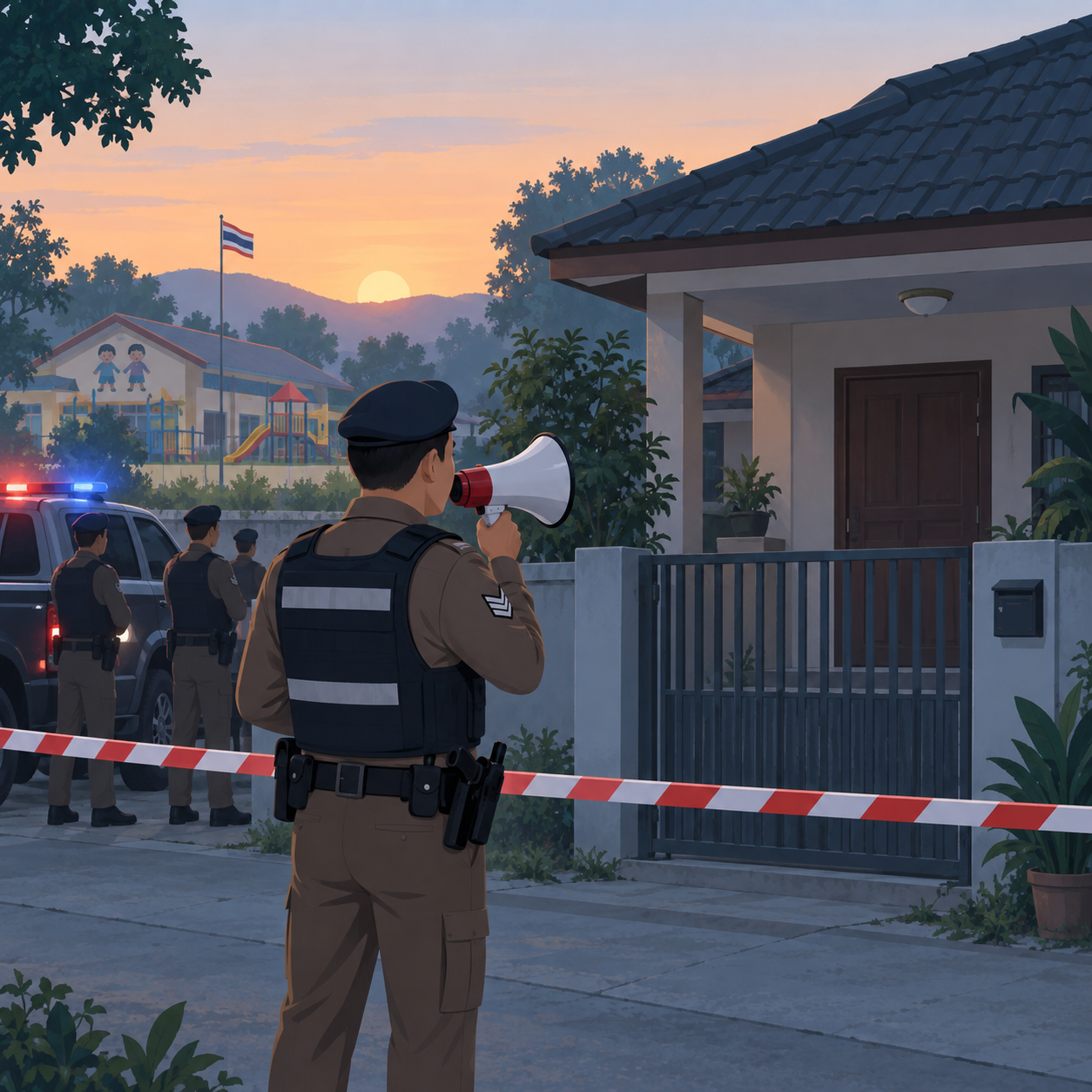 泰国警员涉嫌枪击教师妻子，警察儿子劝其投降