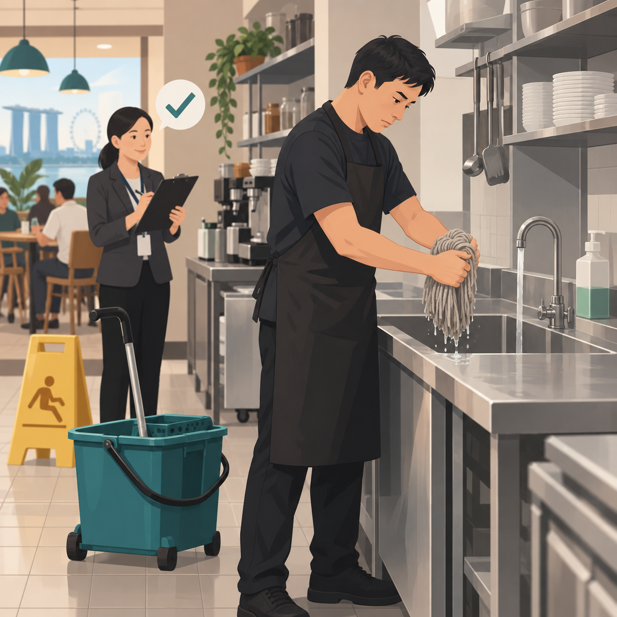 亚坤职员被拍到在洗手池洗拖把 食品局检查未发现违规