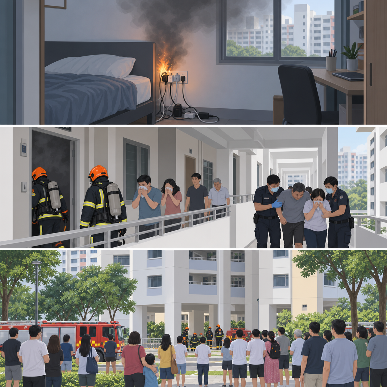 巴西立组屋卧室起火 两人吸入浓烟送院约20人疏散