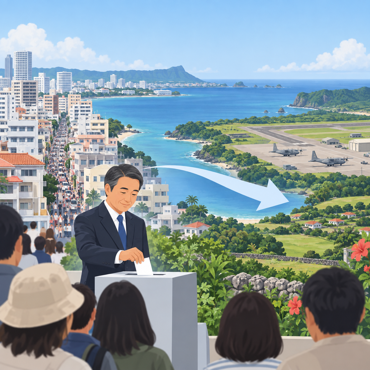 日本冲绳选出支持美军基地搬迁计划的新知事