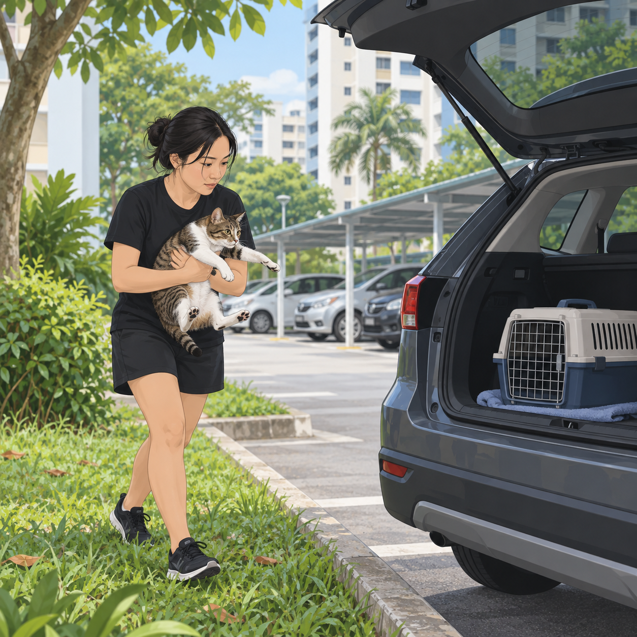 裕成路男子被拍将社区猫抱上车，实为准备送往兽医诊所