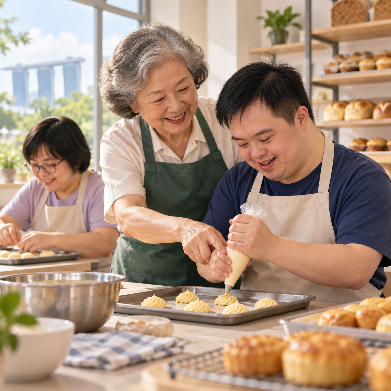 退休后每周当一天义工，她助特需学员学习烘焙