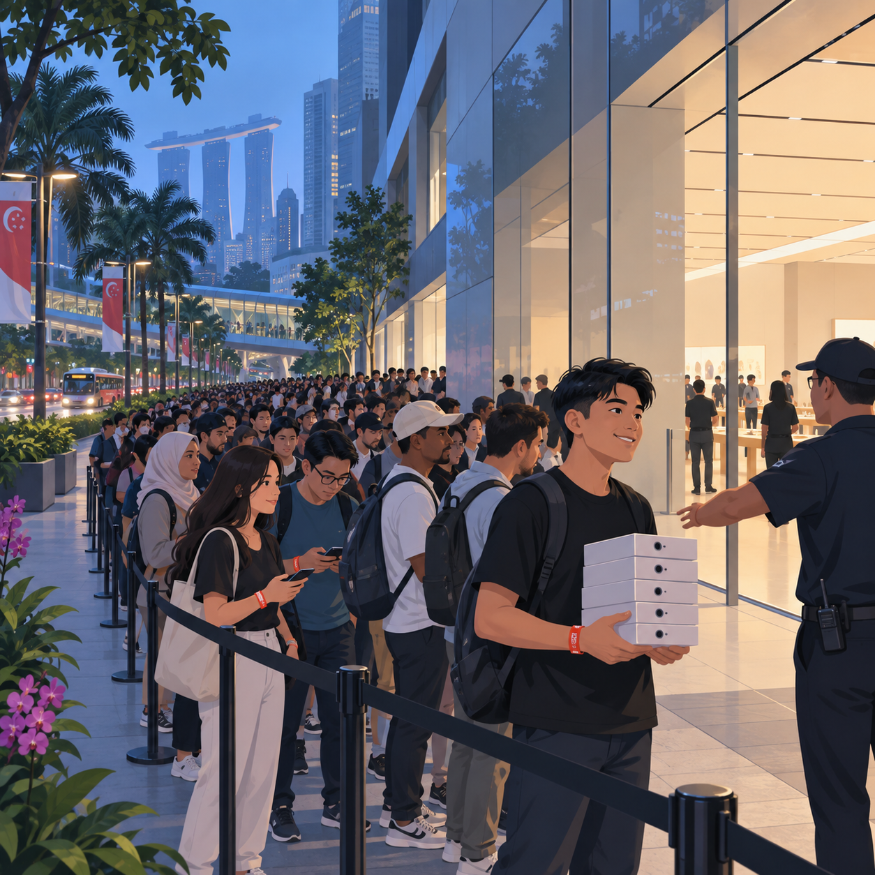 新加坡iPhone 18开售前排起长队 一人代购至少33部