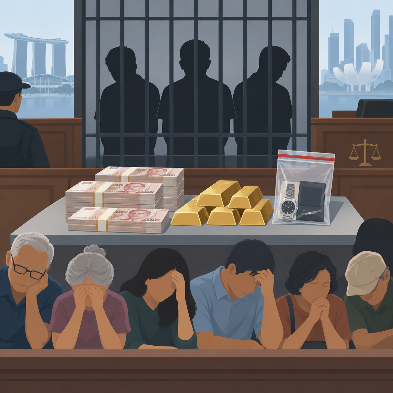 三男子涉诈骗集团犯罪被判监 六名受害者损失逾110万新元现金及贵重物品