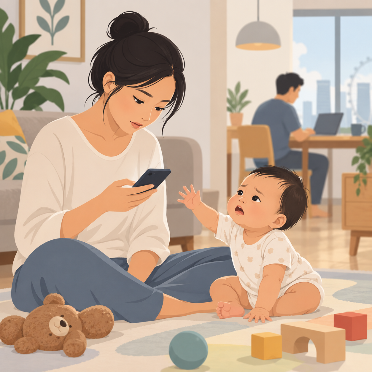 手机屏幕吸引注意时，婴儿会察觉母亲的变化