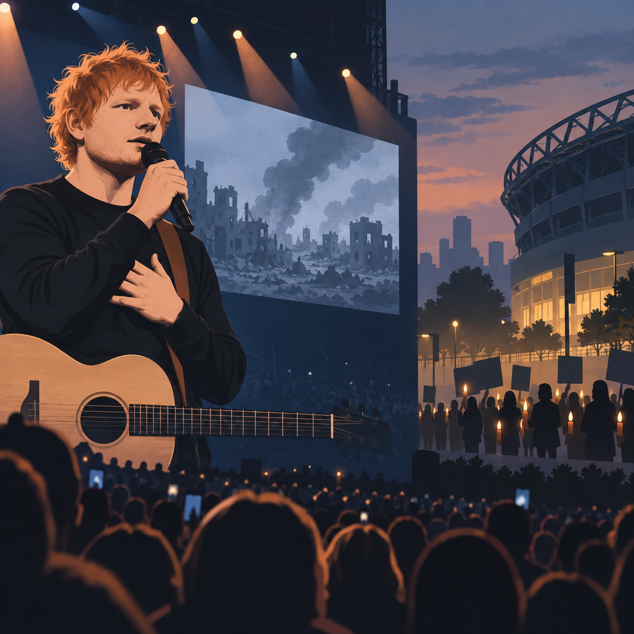 Ed Sheeran在费城演唱会谈加沙局势：灾难性且无法 оправдание