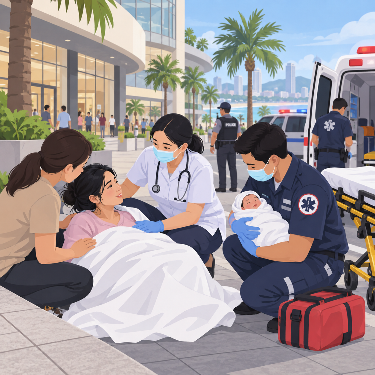 泰国41岁女子商场外产女，母女被送院救治