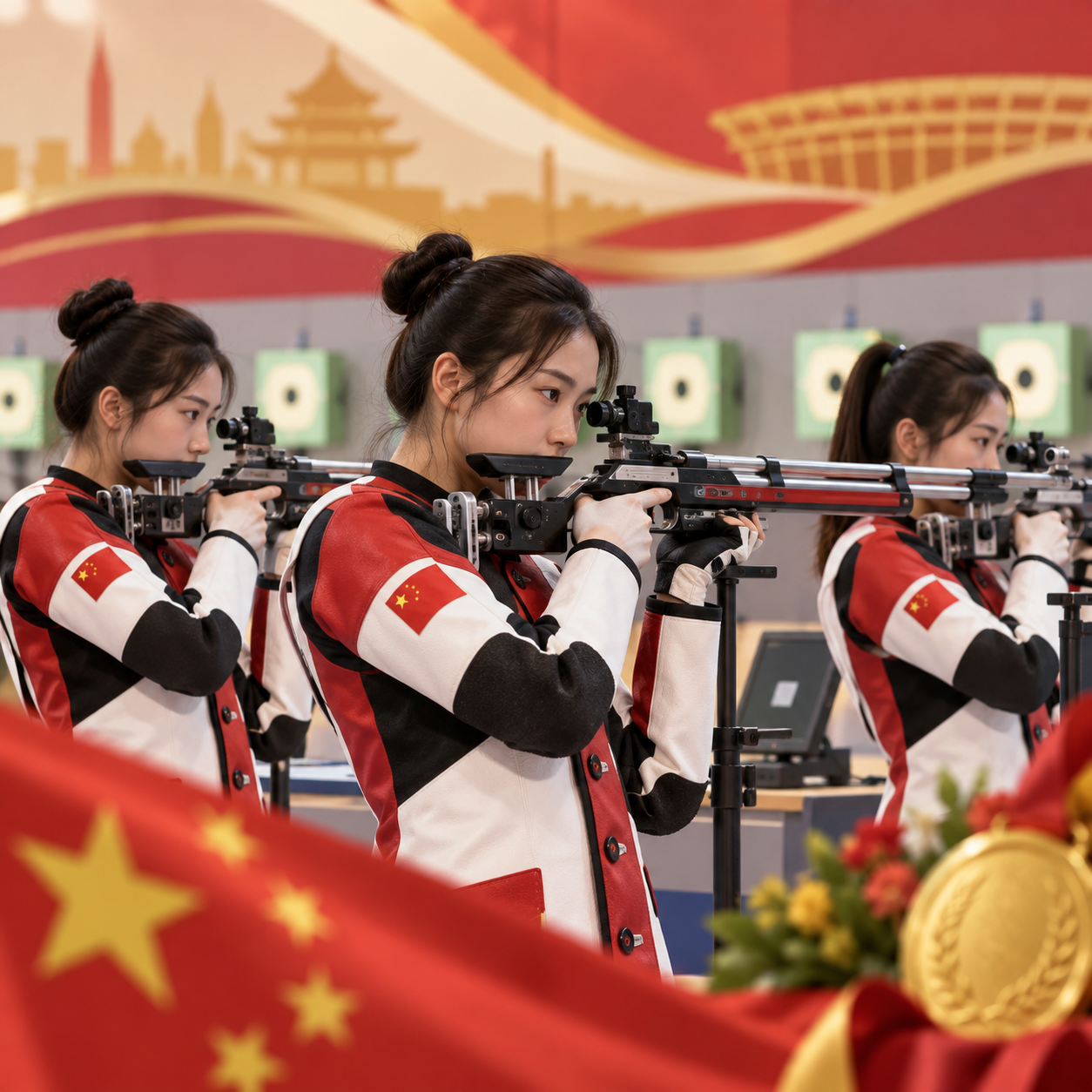中国亚运气步枪女队破世界纪录夺金