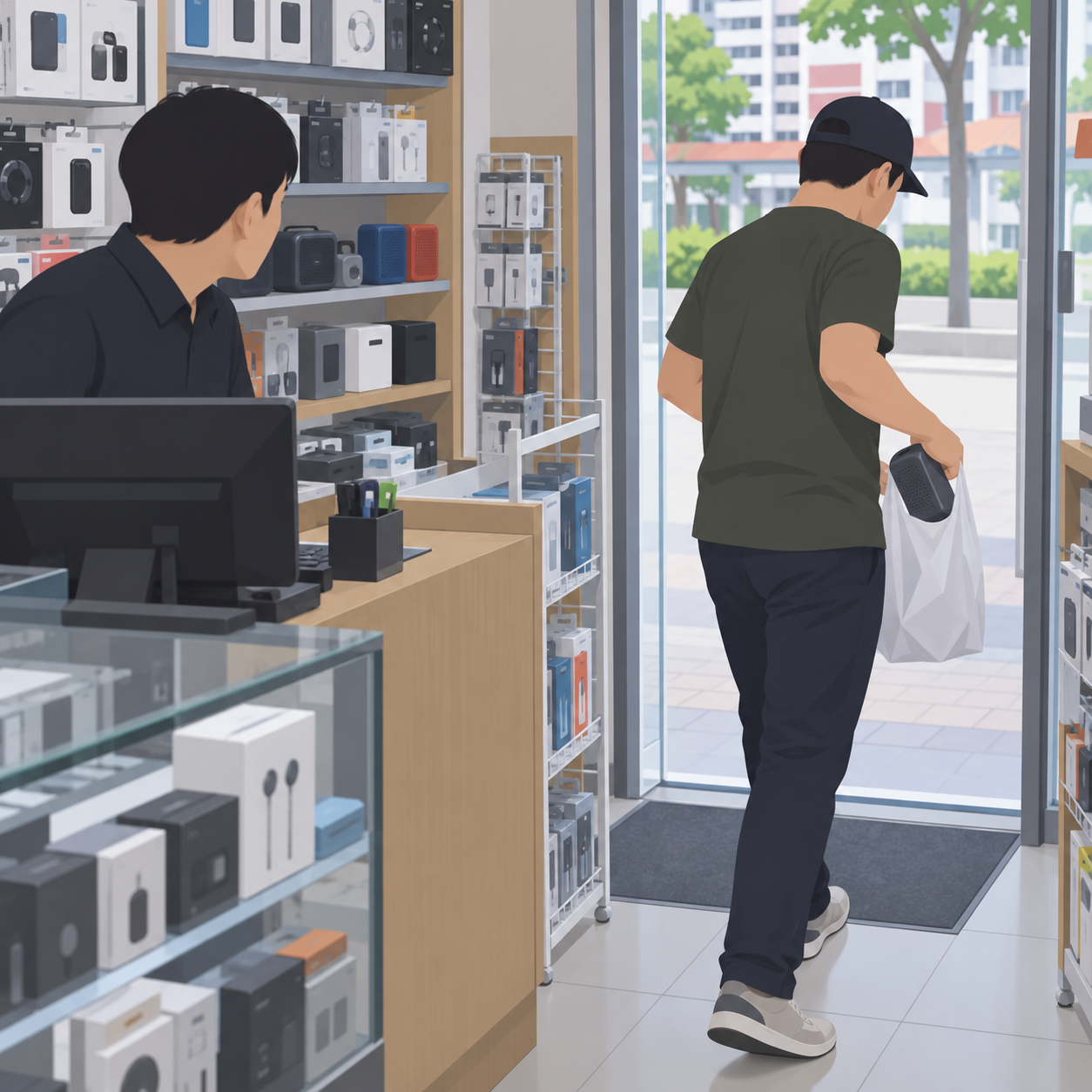 武吉巴督一男子疑从店内拿走音箱后离开，店家已报警