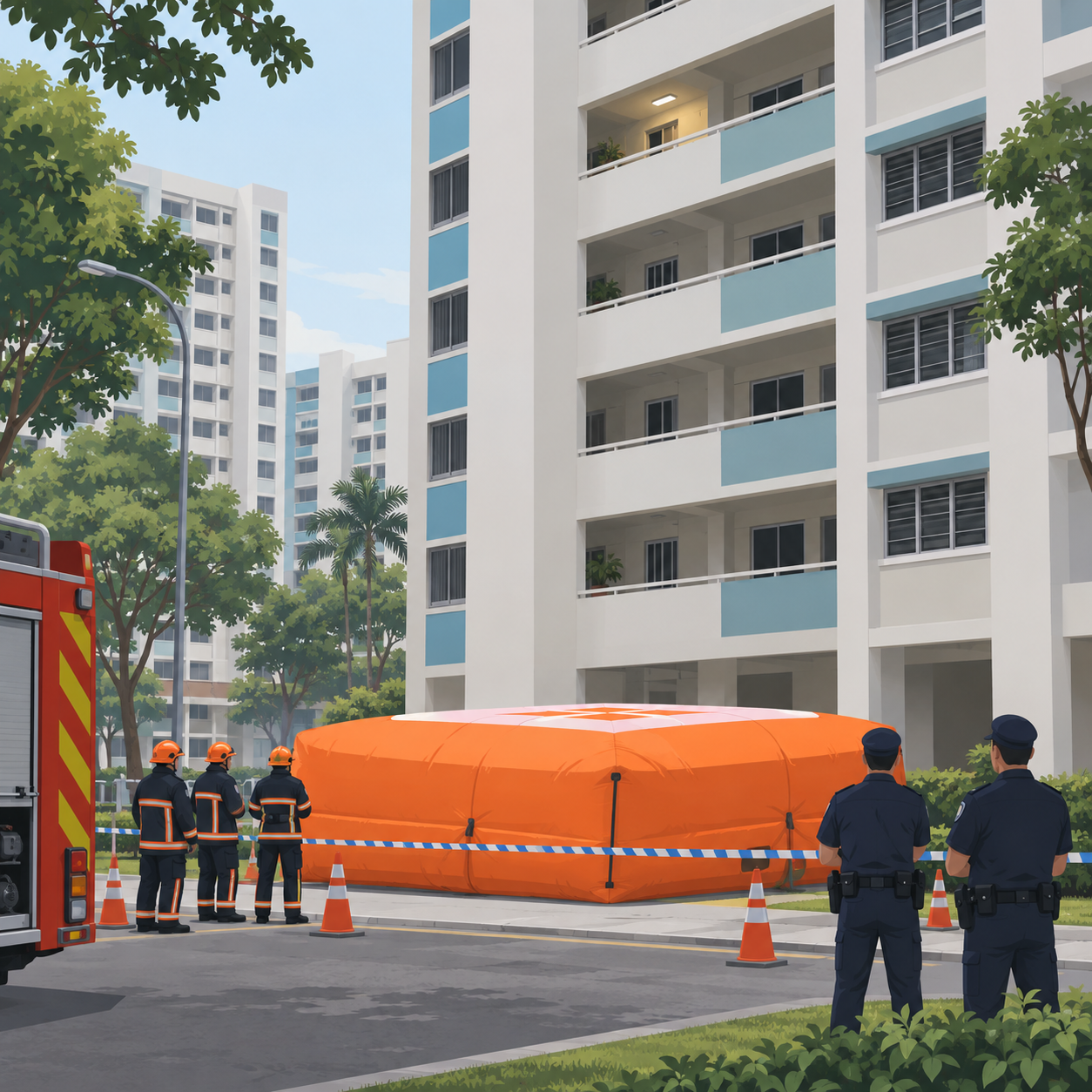 宏茂桥57岁男子从12楼跳下，落在救生气垫上后被警方拘留