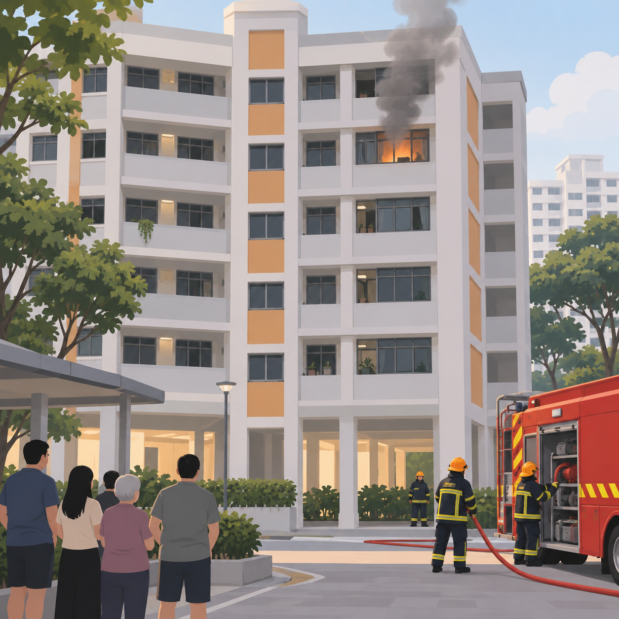 宏茂桥组屋客厅起火 3人送院约20人疏散
