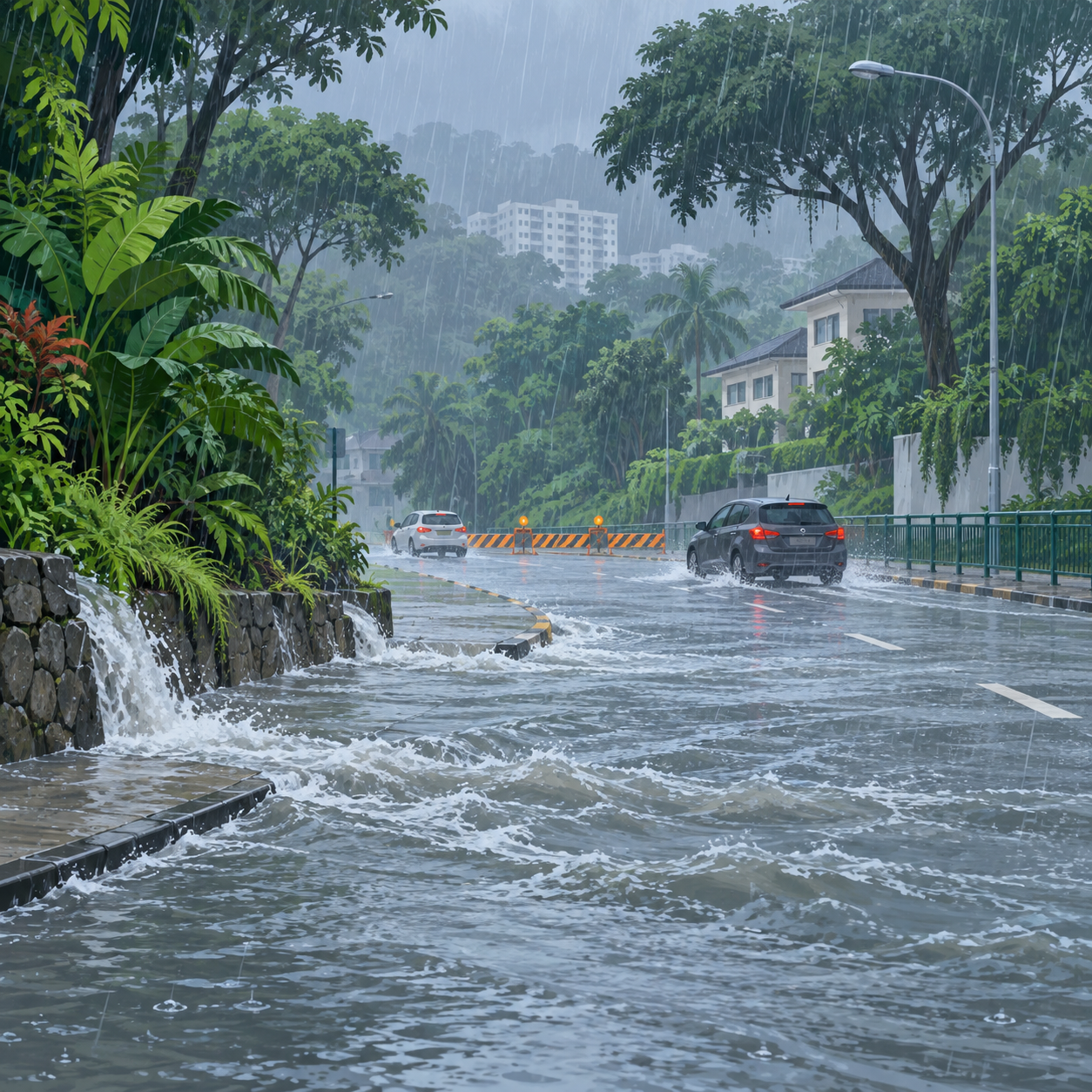 武吉知马部分地区突发闪电水灾，公众受促避开相关路段