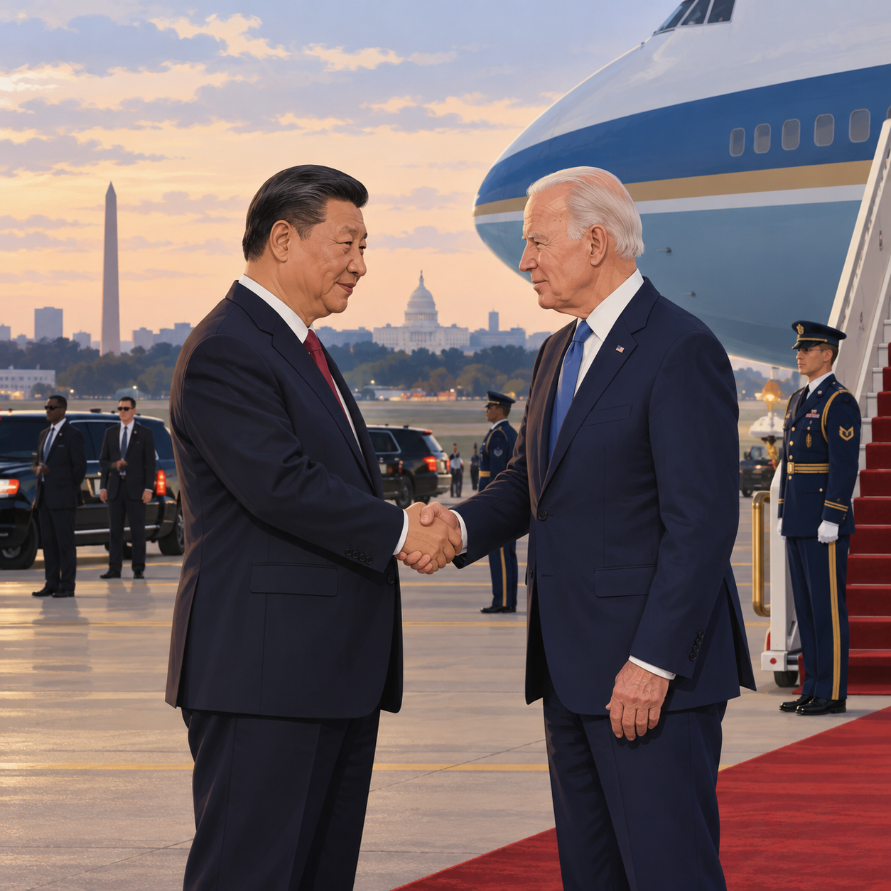中国国家主席习近平抵达华盛顿 特朗普罕见前往机场迎接