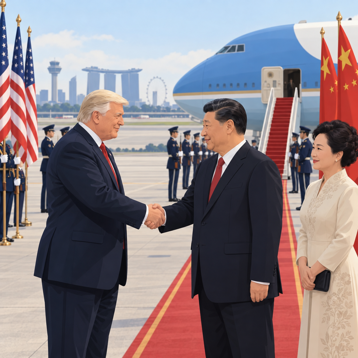 特朗普机场迎接习近平开启为期三天国事访问