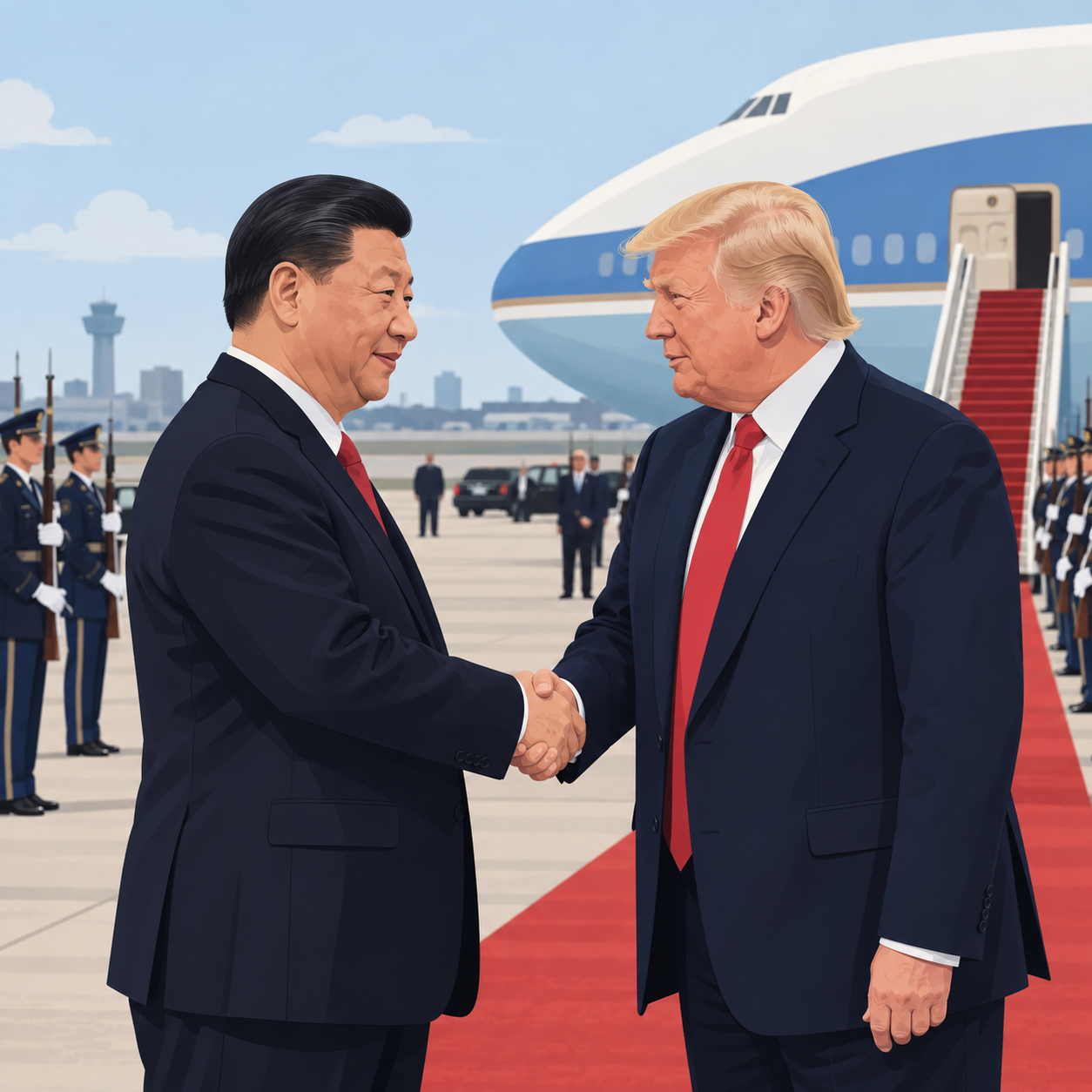 习近平抵达美国，特朗普亲自到机场迎接