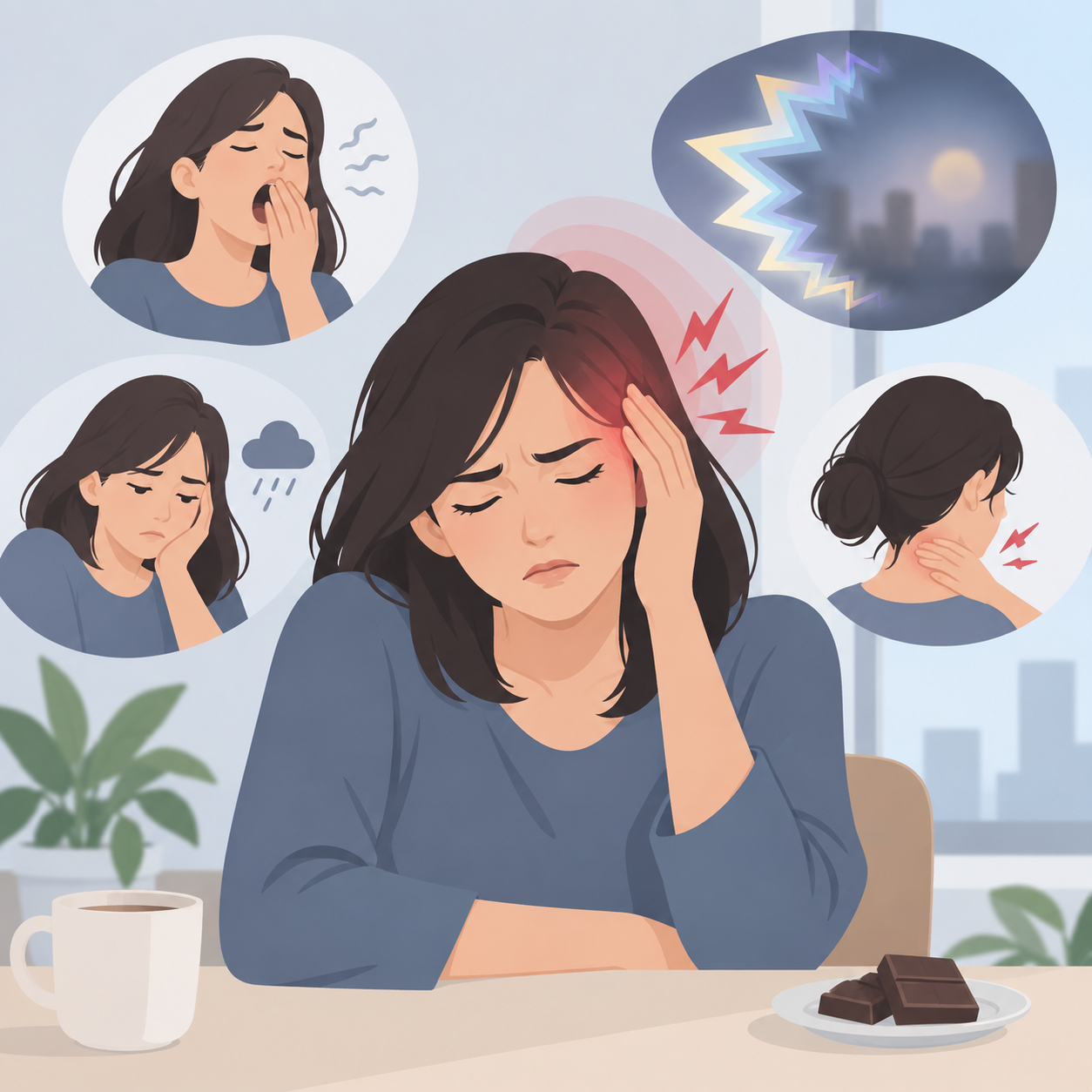 哈欠、嘴馋、情绪低落，可能是偏头痛发作前兆