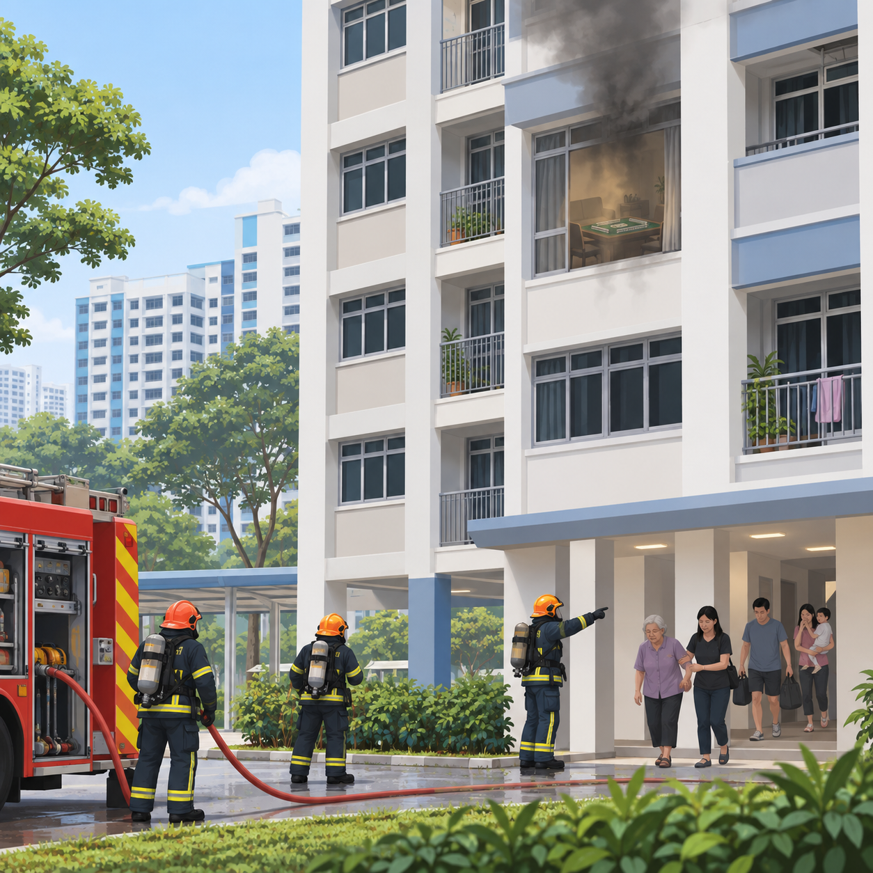 宏茂桥组屋火灾疑由自动麻将桌引发，两名子女受困
