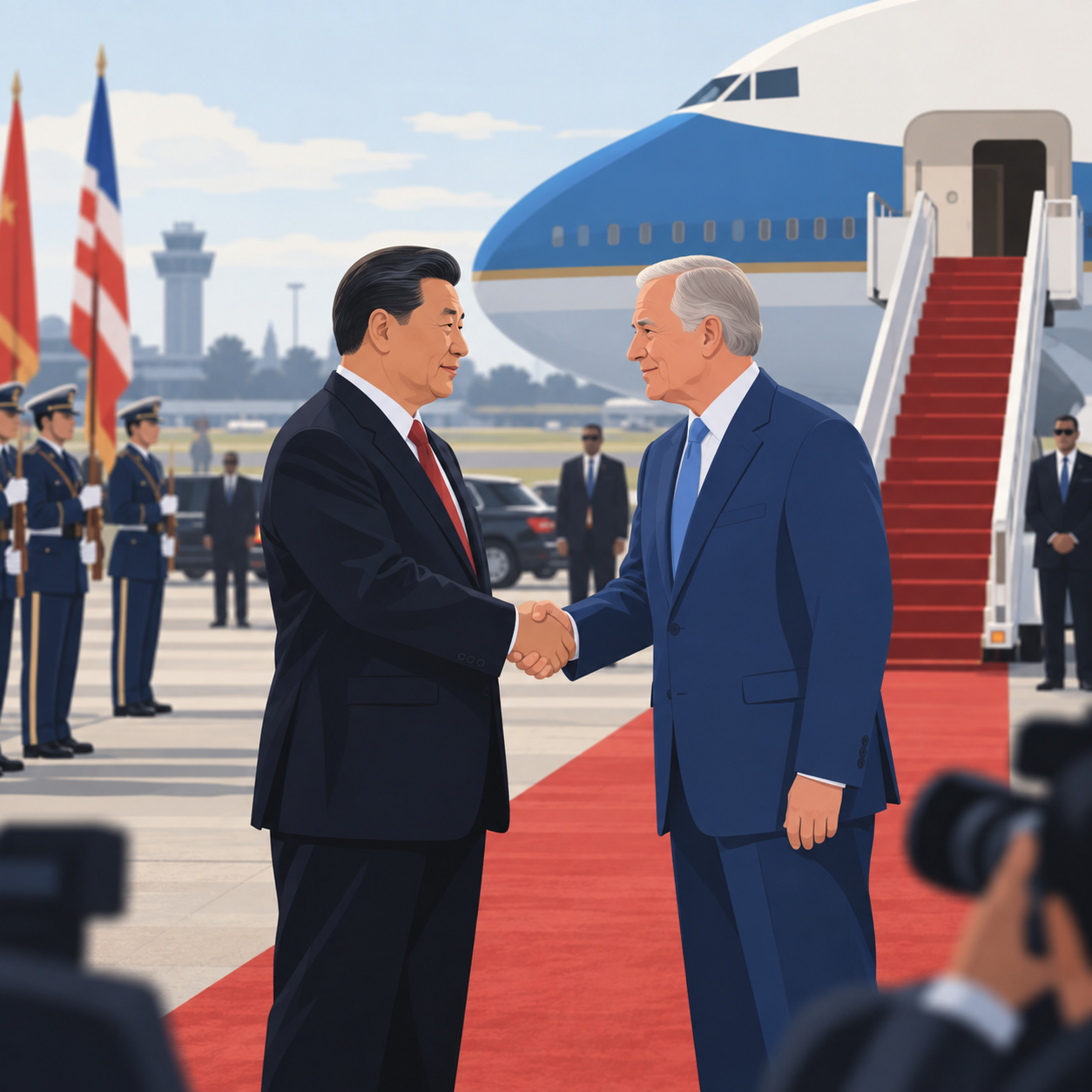 特朗普亲自接机习近平　罕见礼遇在美国引发争议
