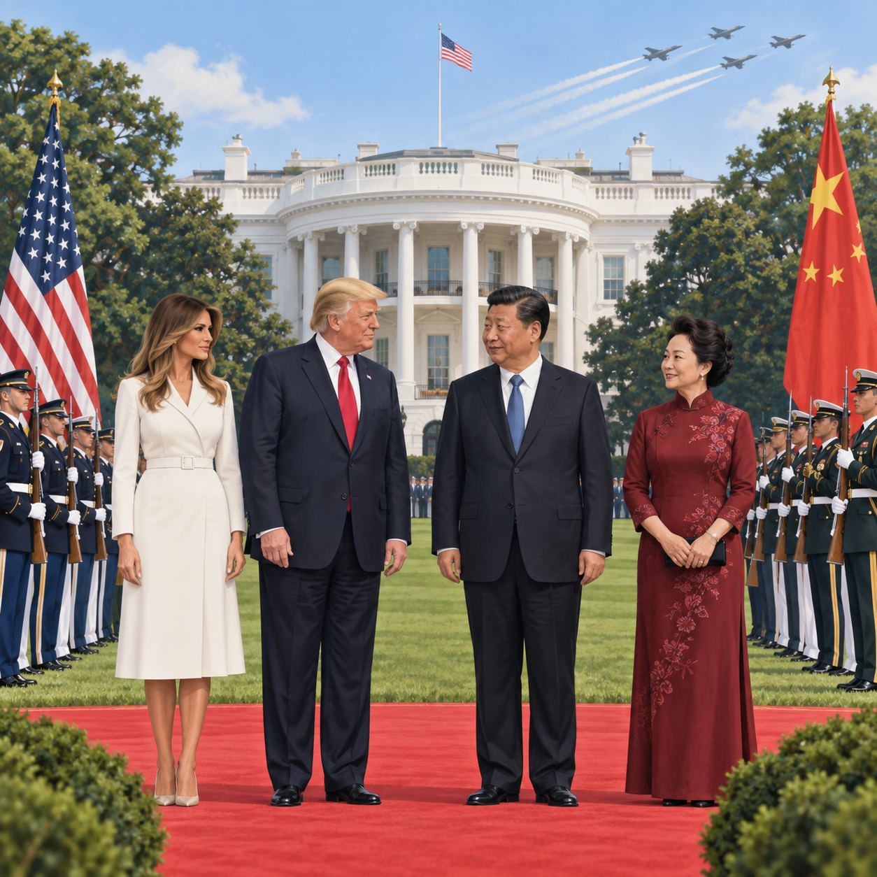 特朗普在白宫隆重迎接习近平