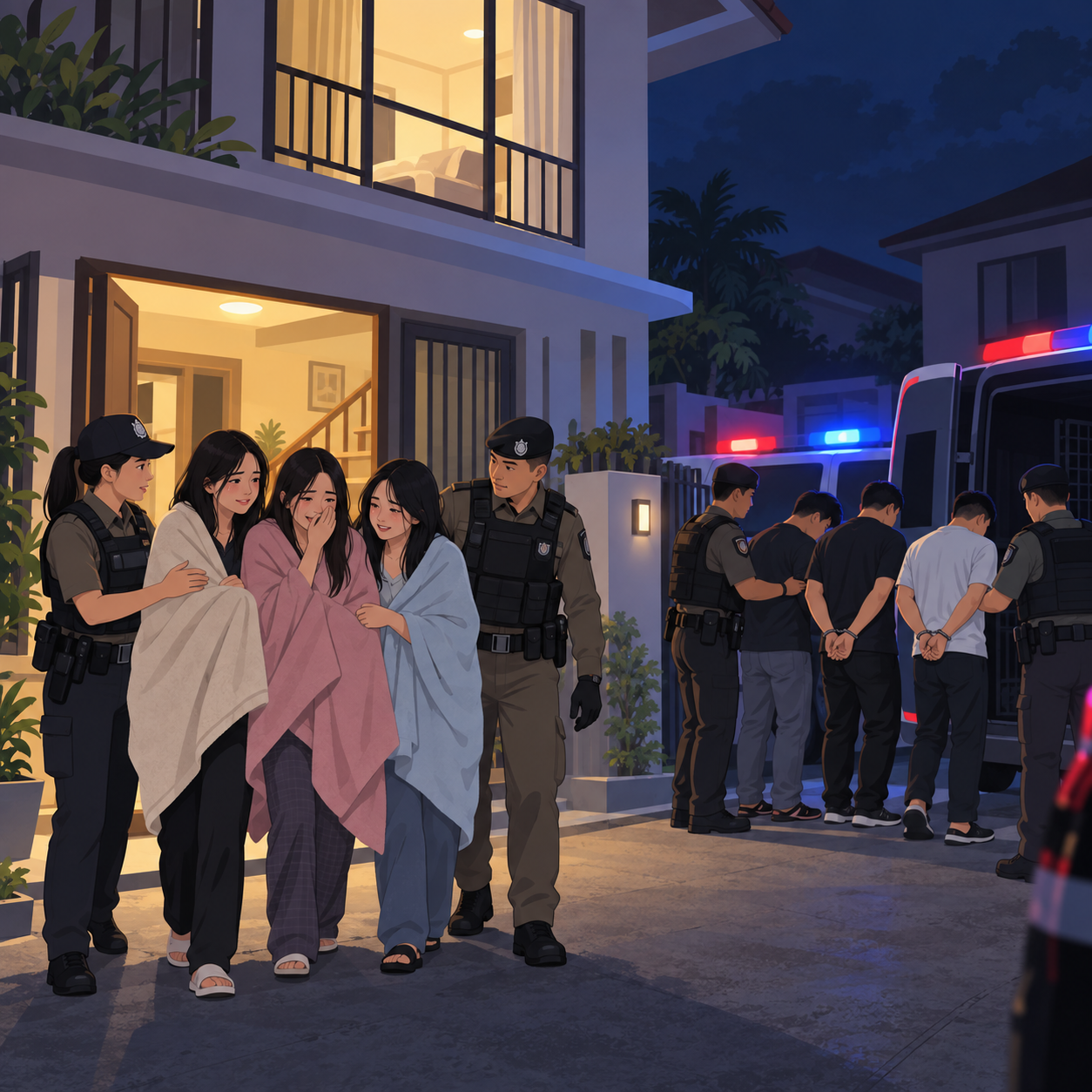 泰国警方营救3名遭扣留的中国女子，4名中国男子被捕