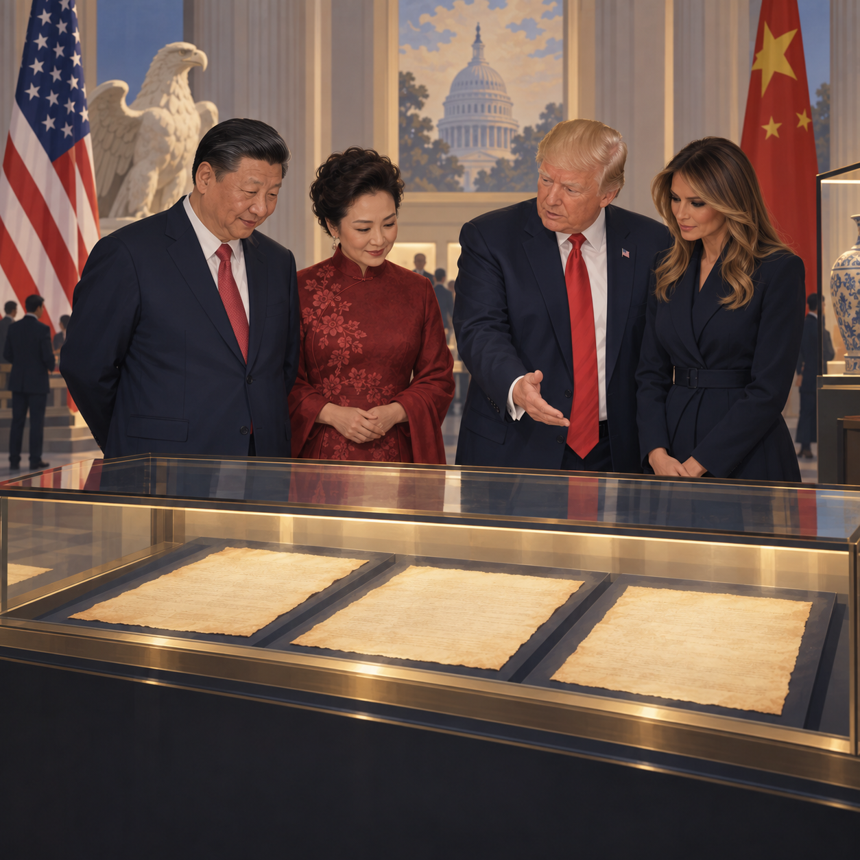 习近平与特朗普共同参观美国国家档案馆