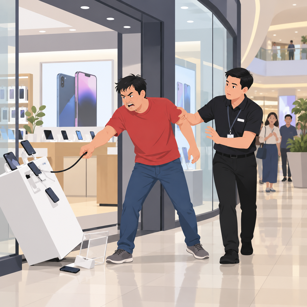旧手机回收不成男子闹手机店 拖电线砸设施还打商场人员