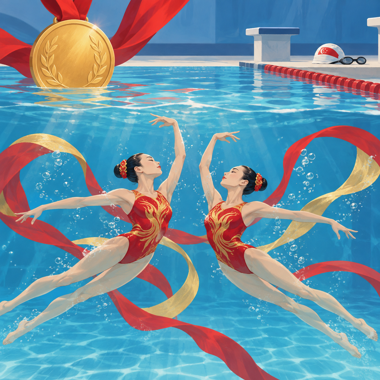 中国花游队女双六连冠 新加坡组合因病退赛