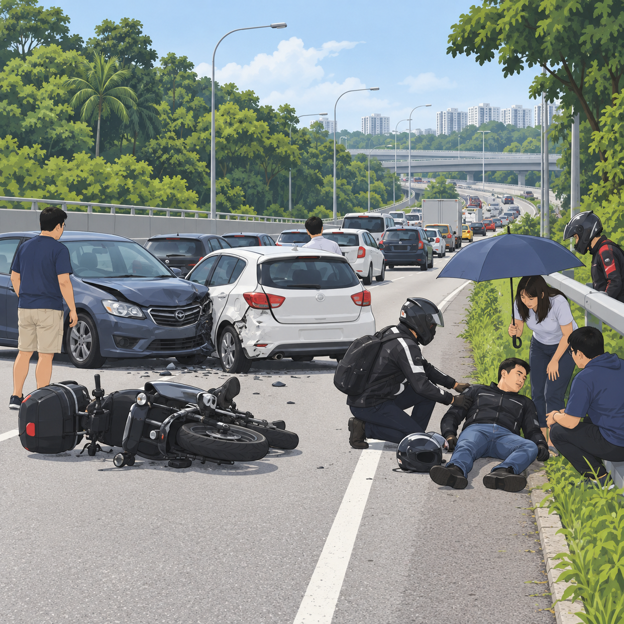 武吉知马高速公路两车相撞，34岁摩托车骑士送院