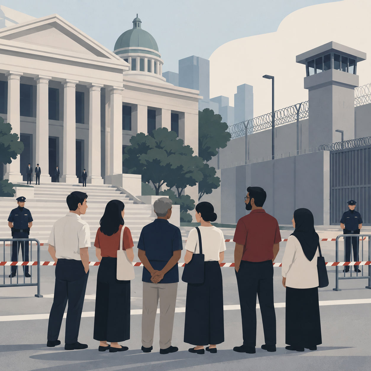 六人被控无准证在樟宜监狱及国家法院外集会